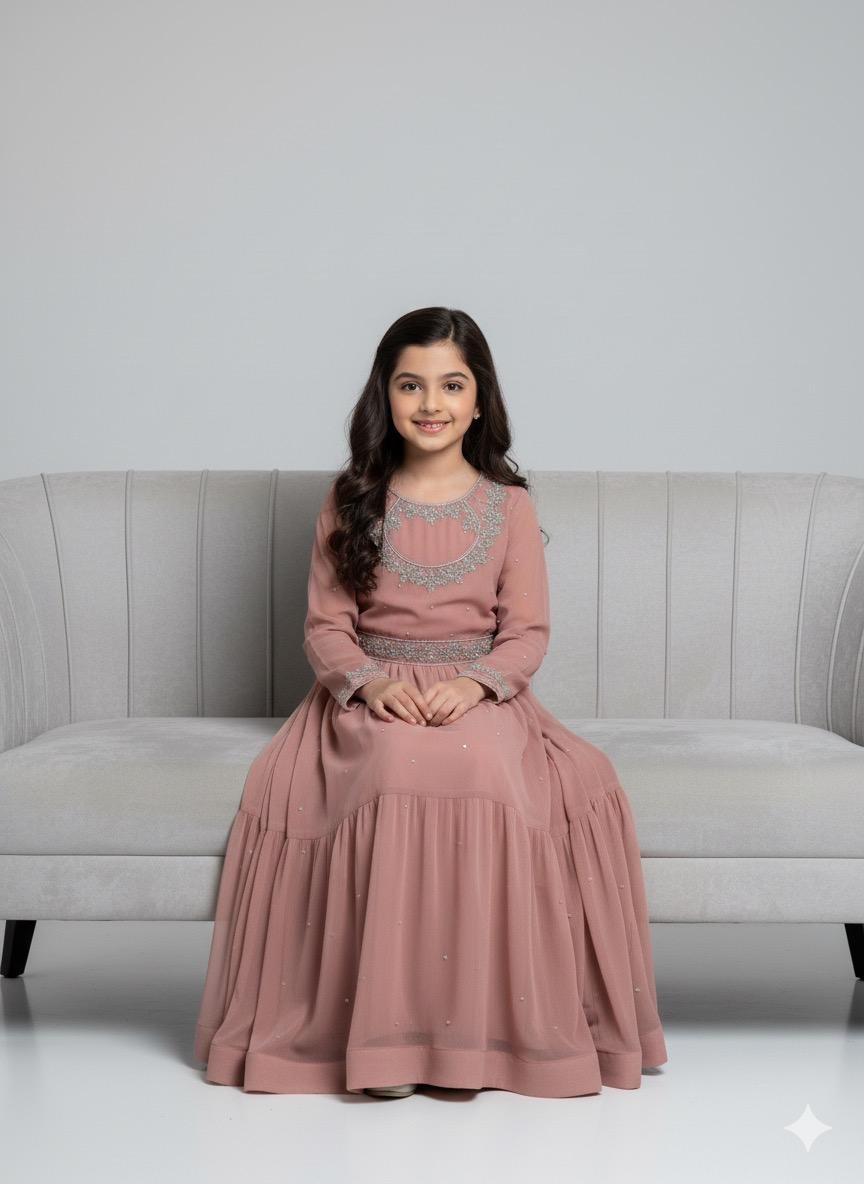 Hand-Embroidered Chiffon Frock - Image 2