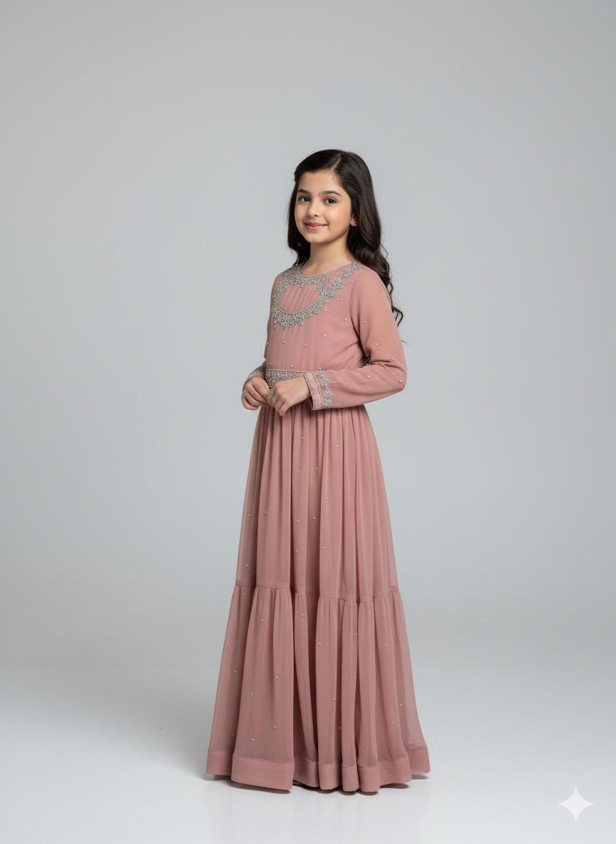 Hand-Embroidered Chiffon Frock - Image 5